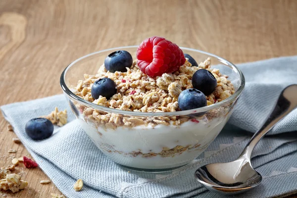 Kom muesli en yoghurt met verse bessen — Stockfoto