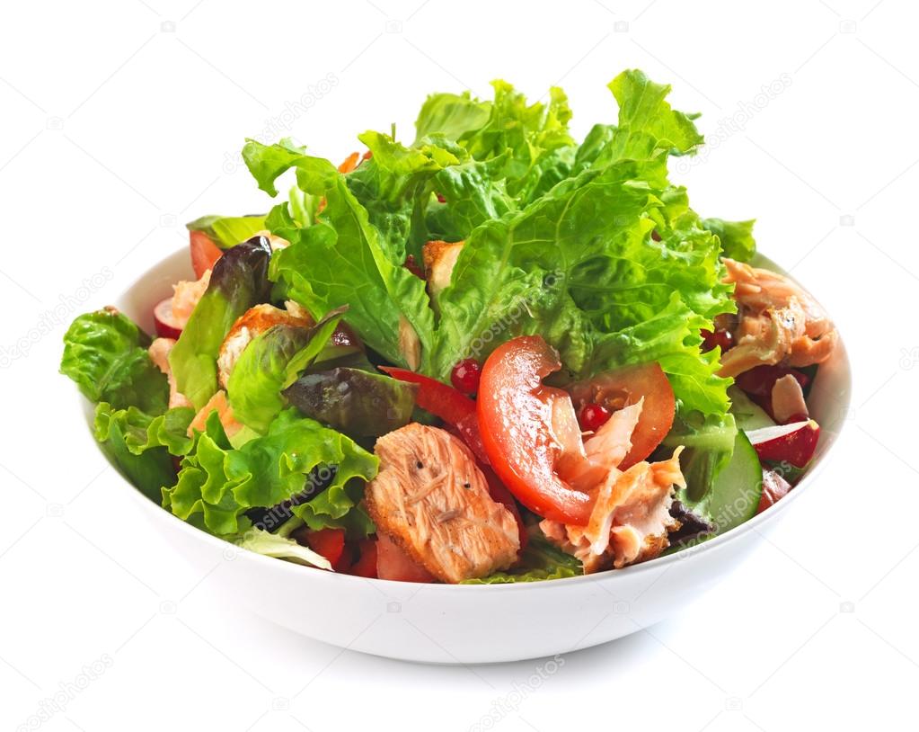 fresh salad with grilled salmon fillet