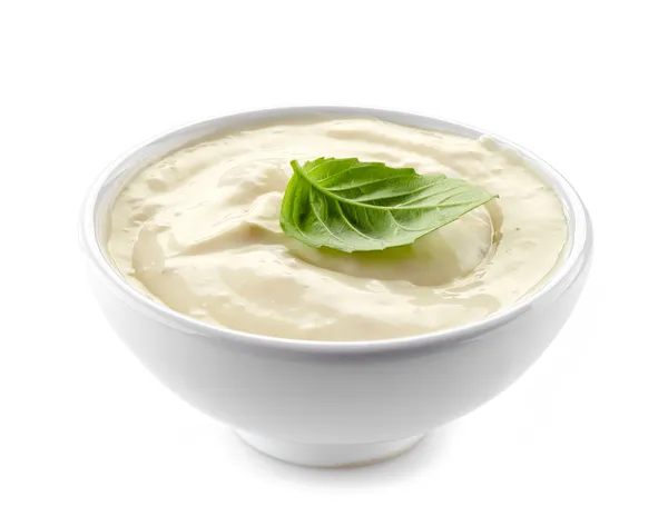 Cream cheese in a white bowl — Stock Photo, Image