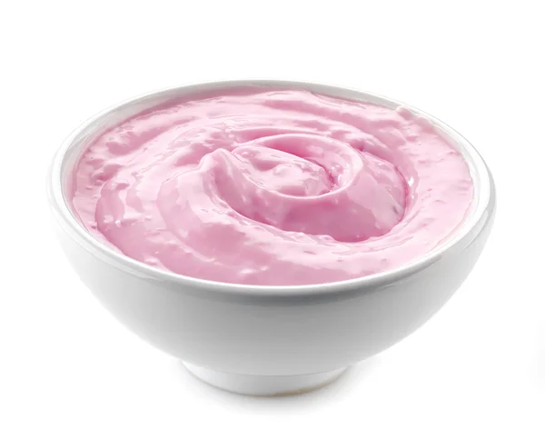 Skål med rosa yoghurt — Stockfoto