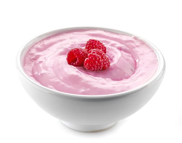 Bowl of pink yogurt — Stock Photo, Image