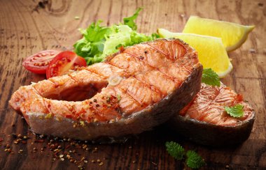 grilled salmon steak slices clipart