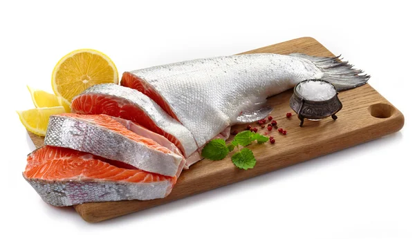 Fresh raw salmon steak slices — Stock Photo, Image