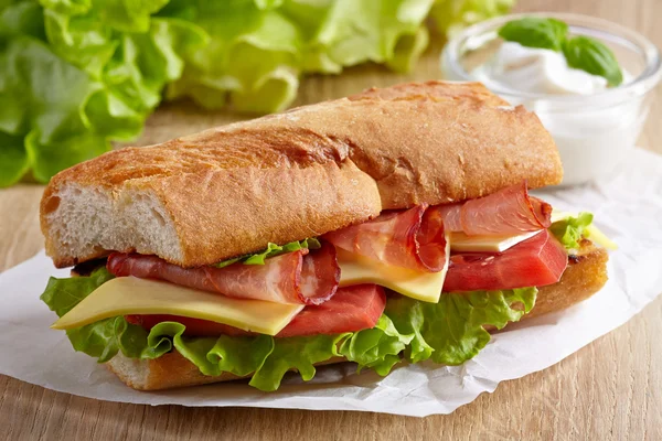 Sandwich with meat and vegetables — Stock Photo, Image