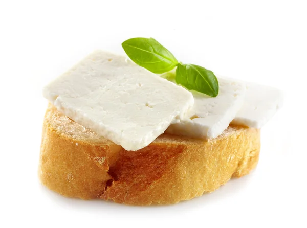 Bread with fresh goat cheese — Stock Photo, Image