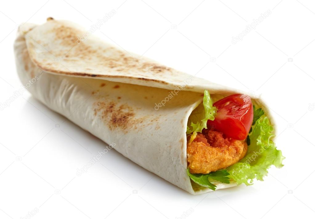 Wrap with fried chicken and vegetables
