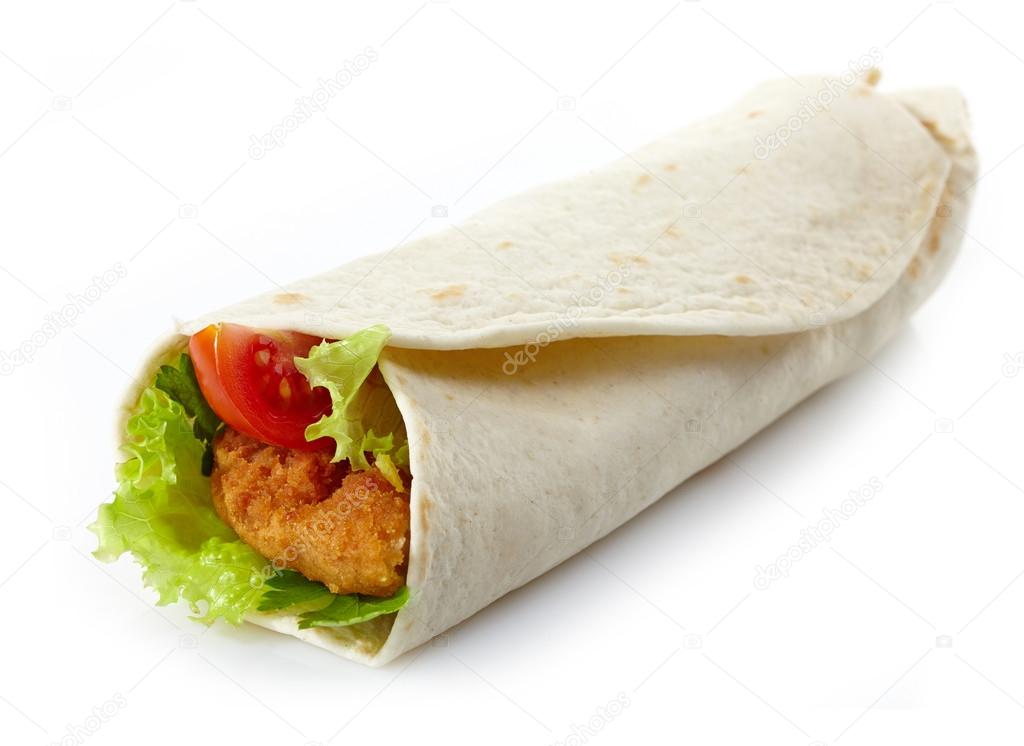 Wrap with fried chicken and vegetables
