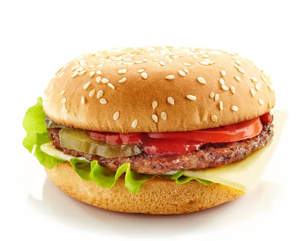 Hambúrguer sobre um fundo branco — Fotografia de Stock