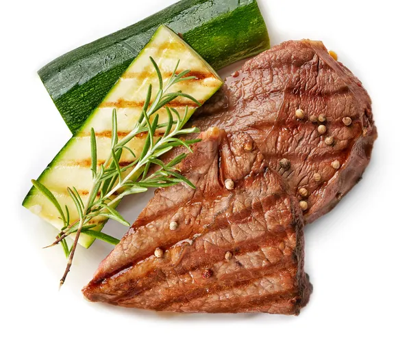 Grillezett marhahús steak fehér lemez — Stock Fotó