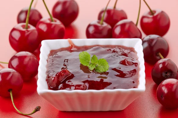 Bowl of cherry jam — Stock Photo, Image