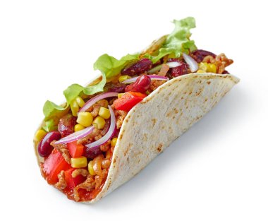 Beyaz arka plan üzerinde izole Meksika yemeği tacos