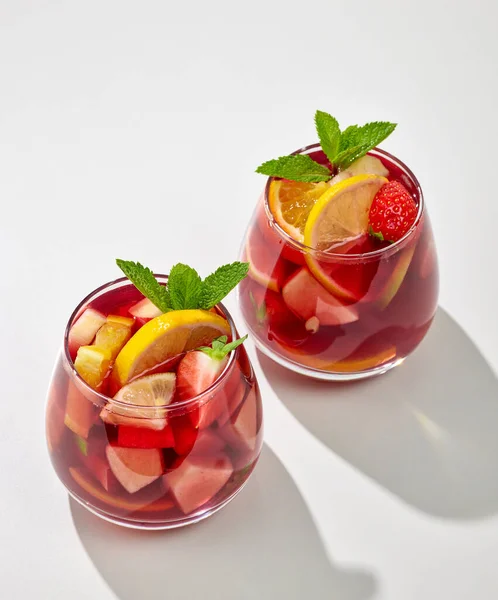 Two Glasses Red Sangria White Restaurant Table — Stock Photo, Image