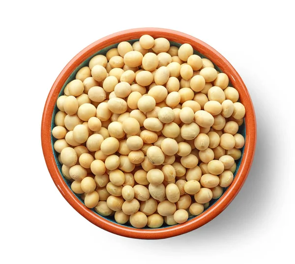 Bowl Soy Beans Isolated White Background Top View — Stock Photo, Image