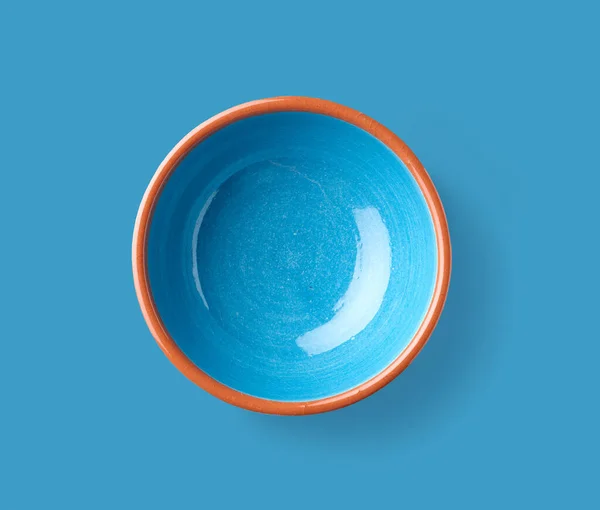 Empty Blue Bowl Blue Background Top View — Stock Photo, Image