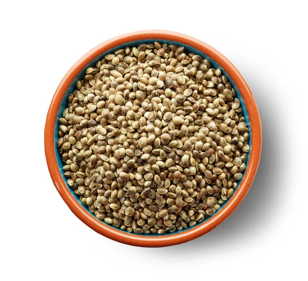 Bowl Hemp Seeds Isolated White Background Top View — Stock Photo, Image