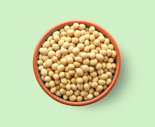 Bowl Soy Beans Light Green Background Top View — Stock Photo, Image