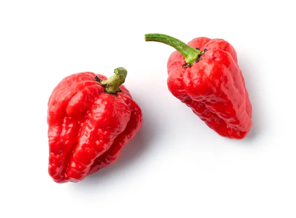 Ripe Hot Red Ghost Peppers Isolated White Background Top View — Stock Photo, Image