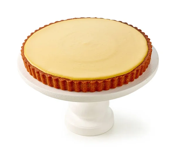 Torta Vegana Mango Fresco Supporto Legno Isolato Sfondo Bianco — Foto Stock