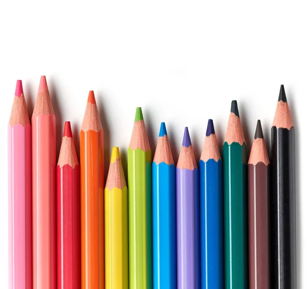 Beyaz Arkaplanda Renkli Tahta Kalemler Üst Görünüm — Stok fotoğraf