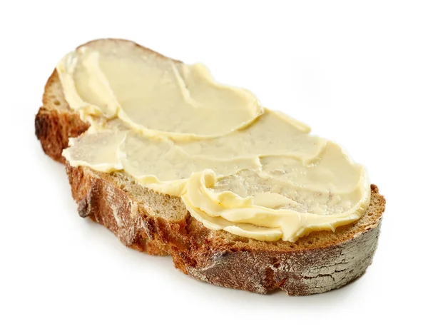 Хлібний Шматочок Маслом Ізольований Білому Фоні — стокове фото