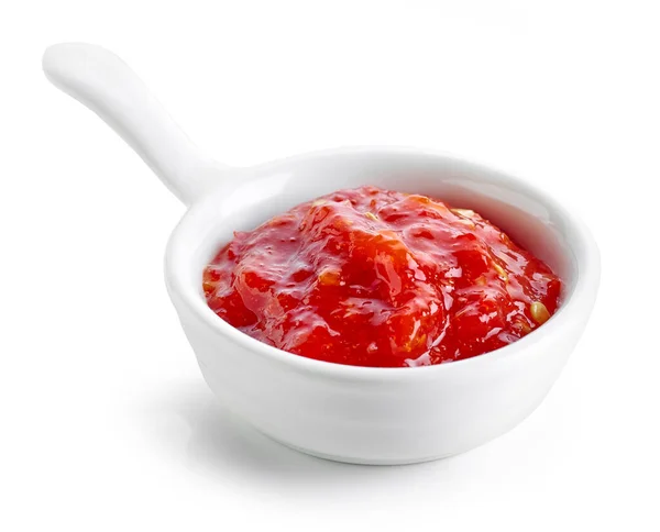 Bowl Red Hot Chili Pepper Sauce Isolated White Background — Stock Photo, Image
