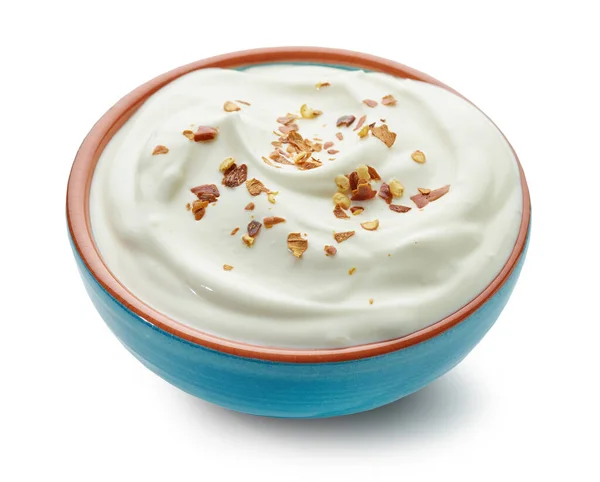 Bowl Hot Dip Yogurt Sauce Isolated White Background — Stock Photo, Image