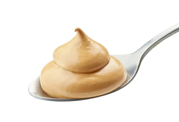 Cuchara Caramelo Batido Postre Mousse Café Aislado Sobre Fondo Blanco — Foto de Stock