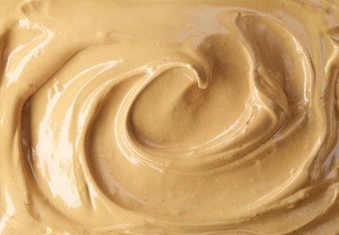 Krem karamel kremalı tatlı arka planı, üst manzara.