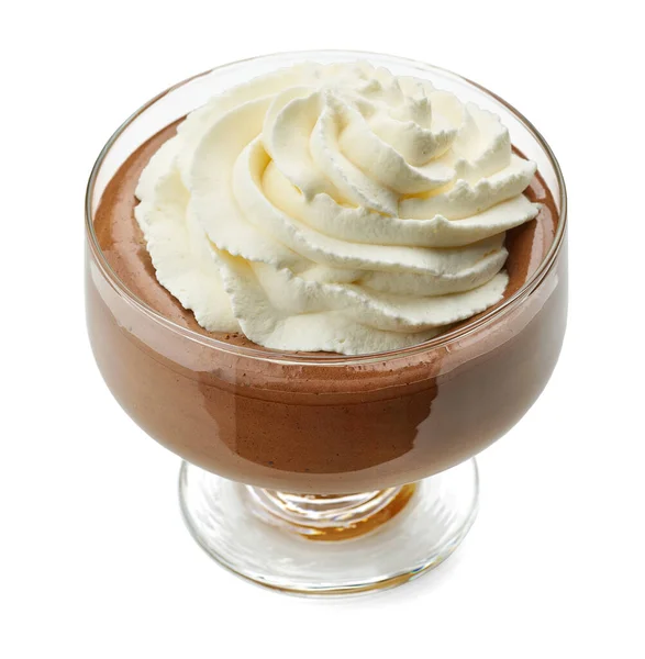 Chocolate Mousse Dessert Decorated Whipped Cream Isolated White Background — Stock Photo, Image