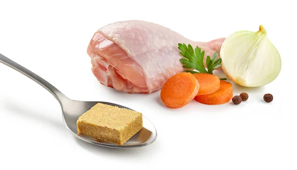 Świeże Surowe Nogi Kurczaka Warzywa Produkcji Bulionu Izolowanego Białym Tle — Zdjęcie stockowe