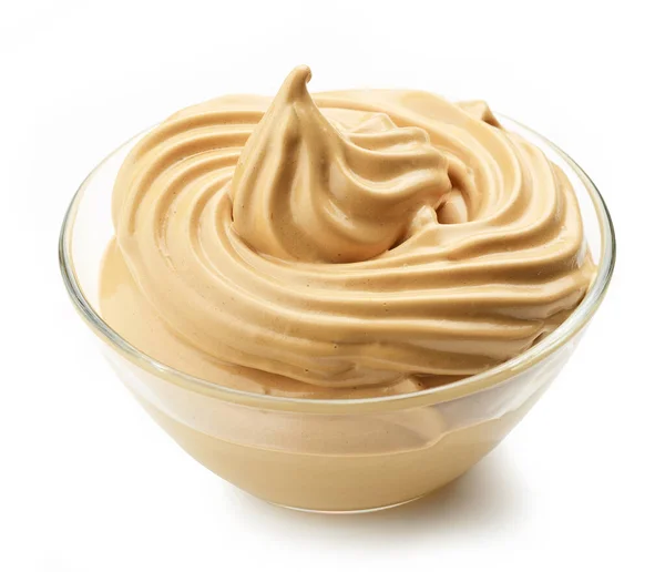 Ciotola Caramello Montata Mousse Caffè Crema Dessert Isolato Sfondo Bianco — Foto Stock