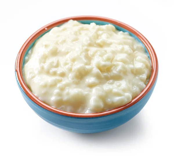 Μπολ Πουτίγκα Γάλακτος Ρυζιού Απομονωμένη Λευκό Φόντο — Φωτογραφία Αρχείου