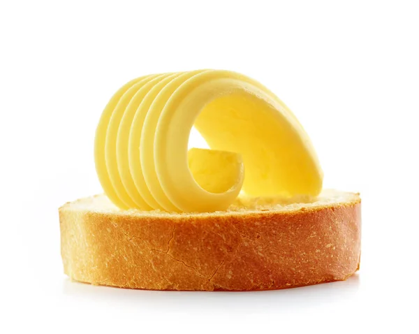 Smör Curl Bröd Skiva Isolerad Vit Bakgrund — Stockfoto