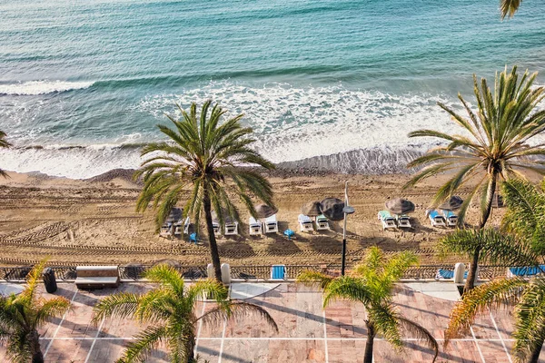 Panoramatický Výhled Promenádu Marbella Pláž Španělsko Resort Lednu — Stock fotografie
