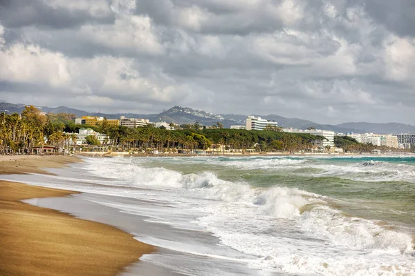 Panoramatický Výhled Město Marbella Bouřlivé Moře Španělsko Resort Lednu — Stock fotografie