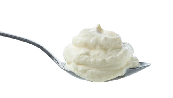 Spoon Whipped Cream Cheese Isolated White Background — Stock Photo, Image