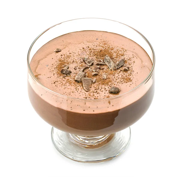 Chocolade Mousse Dessert Versierd Met Chocolade Kruimels Kaneel Geïsoleerd Witte — Stockfoto