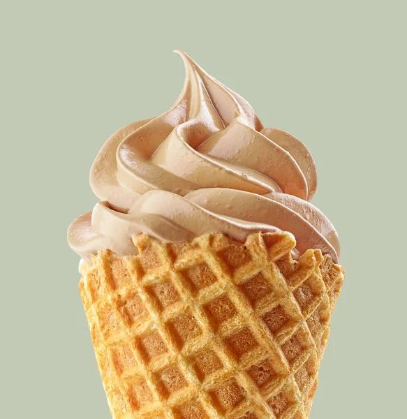 Gros Plan Cône Crème Glacée Douce Isolé Sur Fond Brouillard — Photo