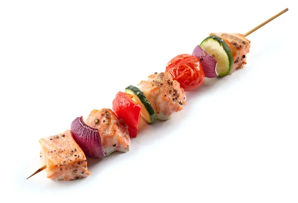 Salmon Vegetable Skewer Isolated White Background — Stock Photo, Image