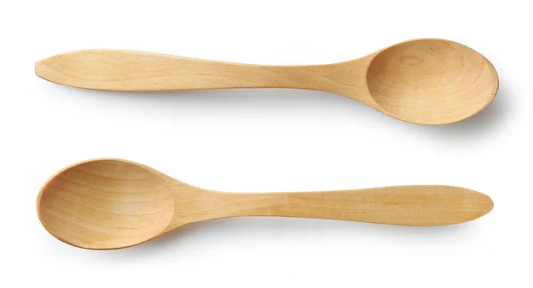 Two New Empty Wooden Spoons Isolated White Background Top View — Stock Photo, Image
