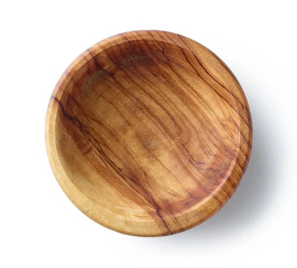 Empty Olive Wood Bowl Isolated White Background Top View — Stock Photo, Image