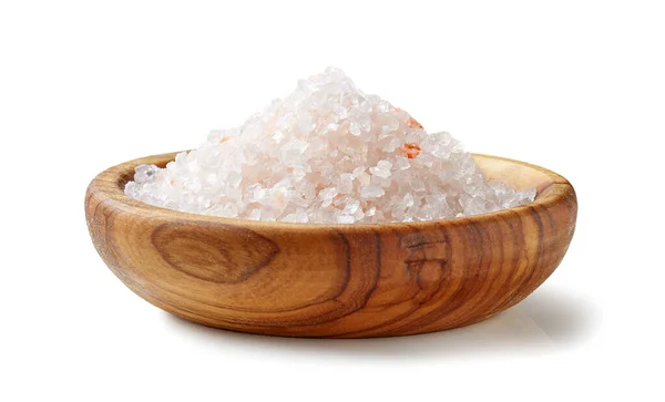 Rosa Salt Olivträ Skål Isolerad Vit Bakgrund — Stockfoto