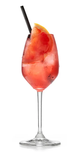 Üveg Piros Grapefruit Spritz Koktél Elszigetelt Fehér Alapon — Stock Fotó