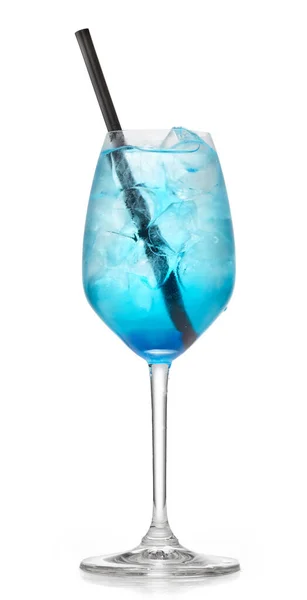 Glas Blauwe Curacao Lagune Cocktail Geïsoleerd Witte Achtergrond — Stockfoto