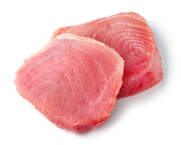 Čerstvý Syrový Tuňákový Steak Izolovaný Bílém Pozadí Horní Pohled — Stock fotografie