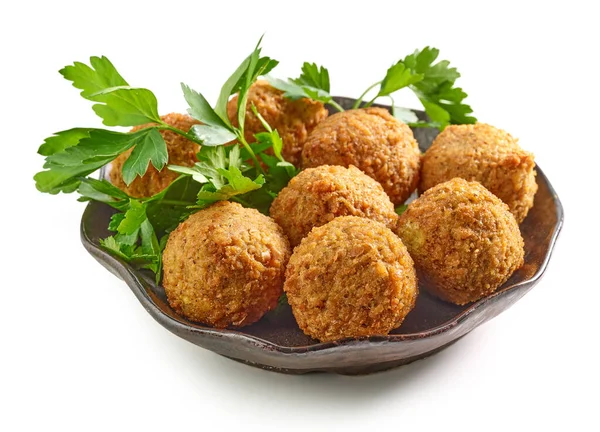 Castron Bile Falafel Prăjite Organice Izolate Fundal Alb Halafel — Fotografie, imagine de stoc