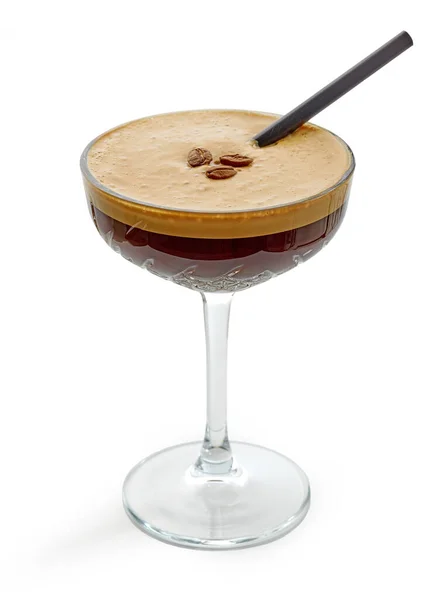 Glas Espresso Martini Cocktail Isolerad Vit Bakgrund — Stockfoto