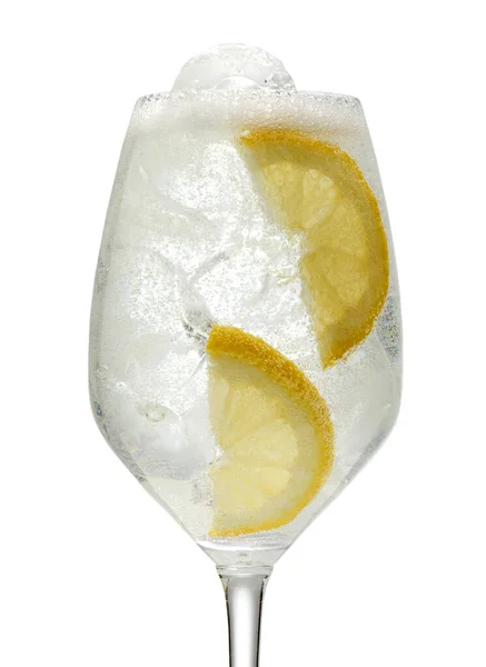 Glass Lemon Spritz Cocktail Isolated White Background — Stock Photo, Image