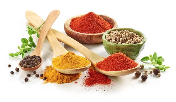Composition Various Spices Isolated White Background — Stok fotoğraf