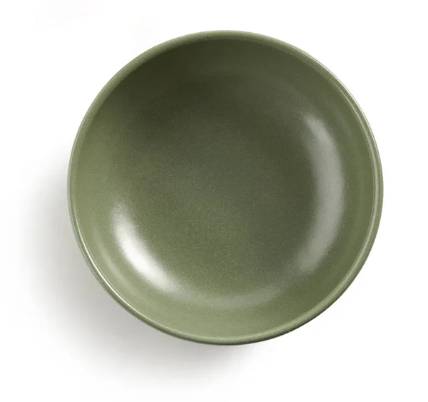 New Empty Green Ceramic Bowl Isolated White Background Top View — Stockfoto